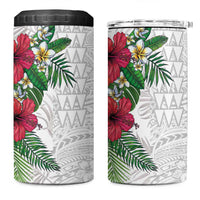 Hawaiian Tropical Plants 4 in 1 Can Cooler Tumbler Kakau Tattoo and Polynesian Pattern Half White Color