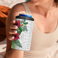 Hawaiian Tropical Plants 4 in 1 Can Cooler Tumbler Kakau Tattoo and Polynesian Pattern Half White Color