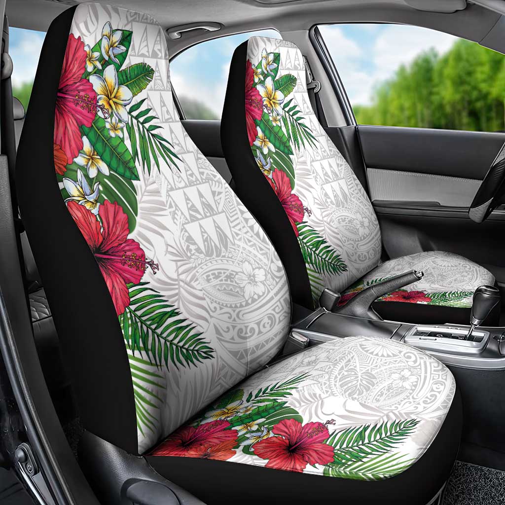 Hawaiian Tropical Plants Car Seat Cover Kakau Tattoo and Polynesian Pattern Half White Color