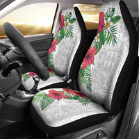 Hawaiian Tropical Plants Car Seat Cover Kakau Tattoo and Polynesian Pattern Half White Color