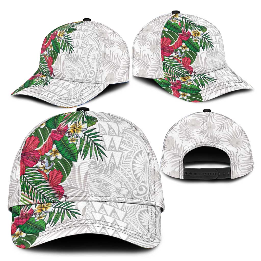 Hawaiian Tropical Plants Classic Cap Kakau Tattoo and Polynesian Pattern Half Black White