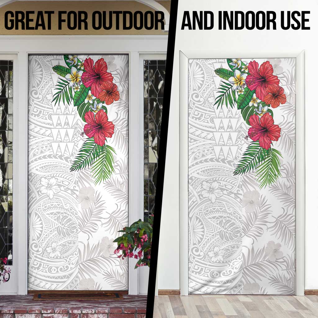 Hawaiian Tropical Plants Door Cover Kakau Tattoo and Polynesian Pattern Half White Color