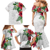 Hawaiian Tropical Plants Family Matching Mermaid Dress and Hawaiian Shirt Kakau Tattoo and Polynesian Pattern Half White Color LT03 - Polynesian Pride