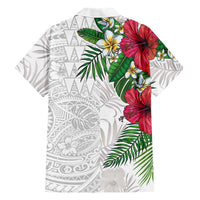 Hawaiian Tropical Plants Family Matching Off Shoulder Maxi Dress and Hawaiian Shirt Kakau Tattoo and Polynesian Pattern Half White Color LT03 - Polynesian Pride