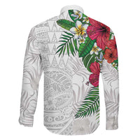 Hawaiian Tropical Plants Family Matching Puletasi and Hawaiian Shirt Kakau Tattoo and Polynesian Pattern Half White Color LT03 - Polynesian Pride