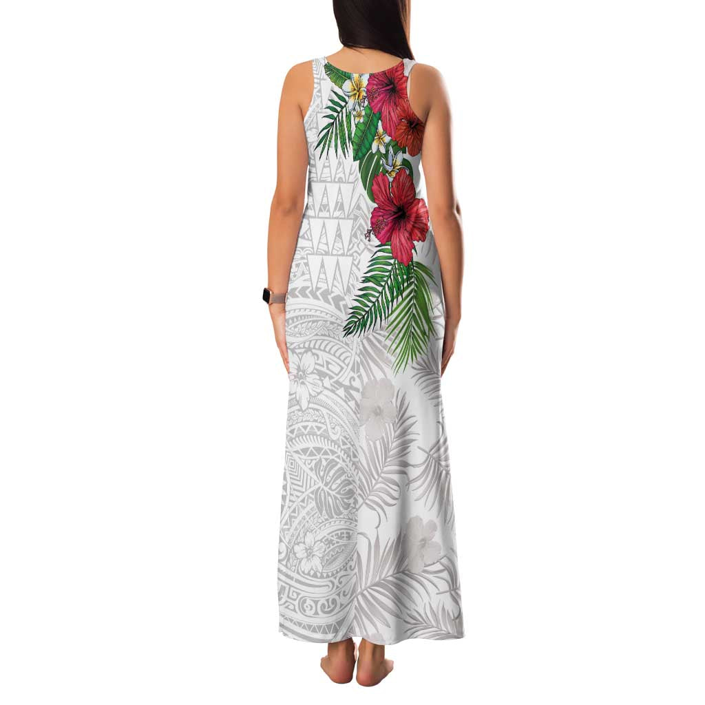 Hawaiian Tropical Plants Family Matching Tank Maxi Dress and Hawaiian Shirt Kakau Tattoo and Polynesian Pattern Half White Color LT03 - Polynesian Pride