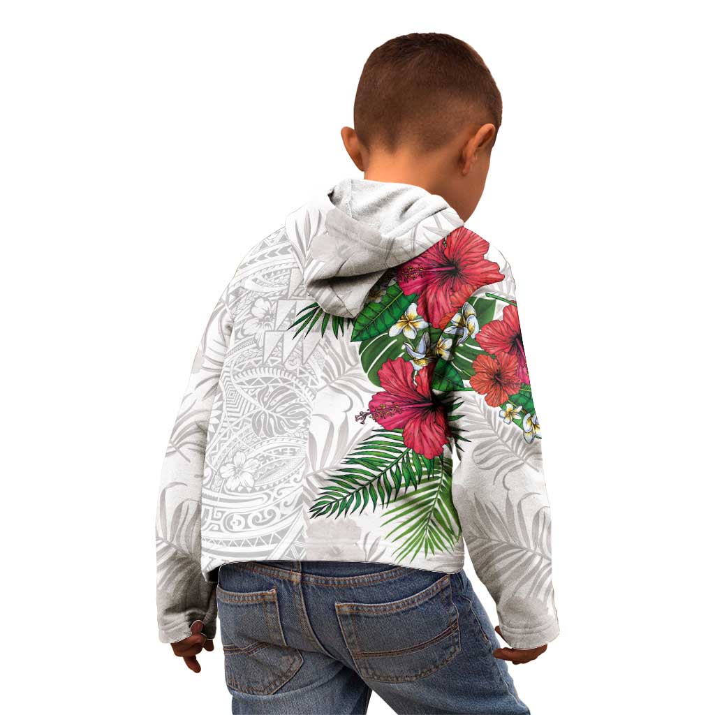 Hawaiian Tropical Plants Kid Hoodie Kakau Tattoo and Polynesian Pattern Half White Color