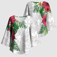Hawaiian Tropical Plants Kimono Sleeve Blouse Kakau Tattoo and Polynesian Pattern Half White Color