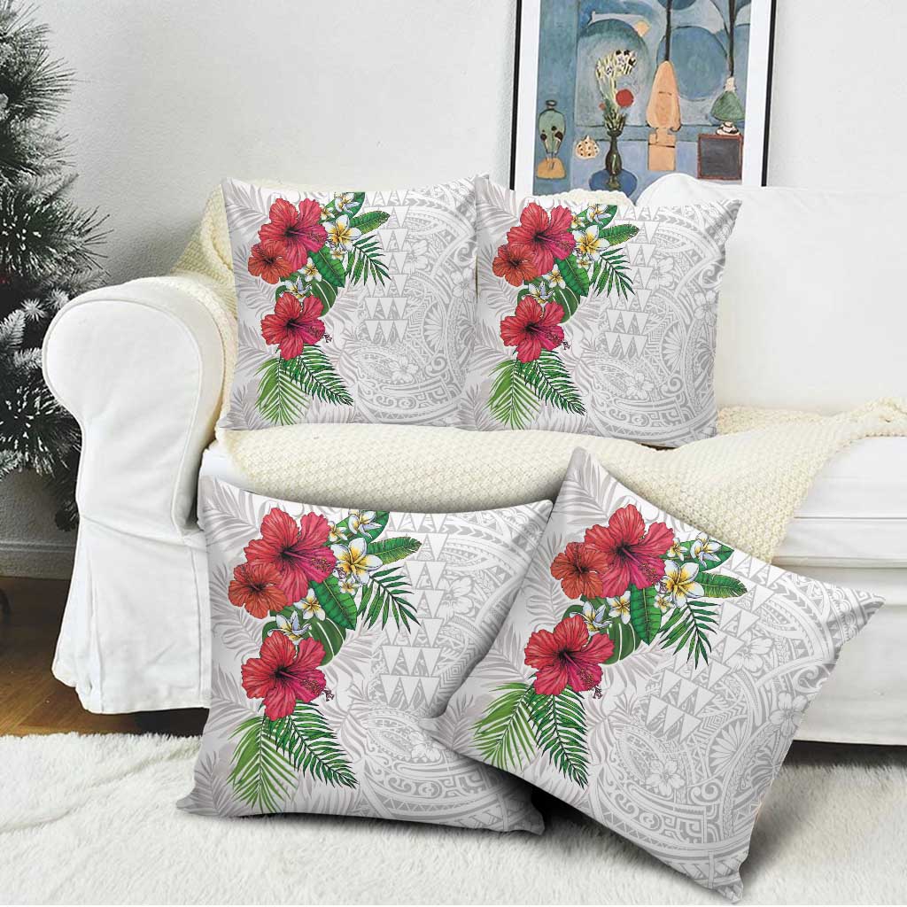Hawaiian Tropical Plants Pillow Cover Kakau Tattoo and Polynesian Pattern Half White Color