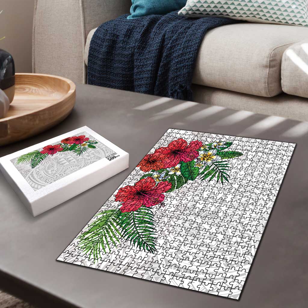 Hawaiian Tropical Plants Puzzle Kakau Tattoo and Polynesian Pattern Half White Color