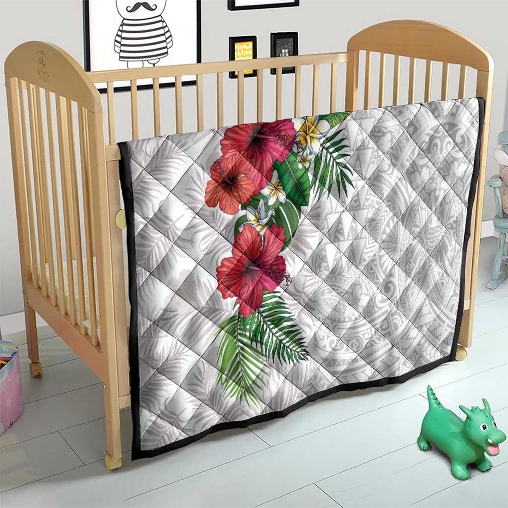 Hawaiian Tropical Plants Quilt Kakau Tattoo and Polynesian Pattern Half White Color