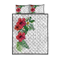 Hawaiian Tropical Plants Quilt Bed Set Kakau Tattoo and Polynesian Pattern Half White Color