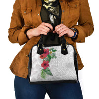 Hawaiian Tropical Plants Shoulder Handbag Kakau Tattoo and Polynesian Pattern Half White Color