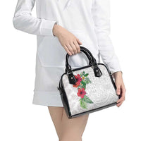 Hawaiian Tropical Plants Shoulder Handbag Kakau Tattoo and Polynesian Pattern Half White Color