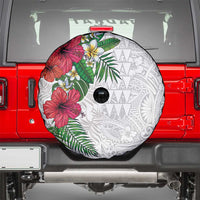 Hawaiian Tropical Plants Spare Tire Cover Kakau Tattoo and Polynesian Pattern Half White Color