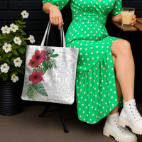 Hawaiian Tropical Plants Tote Bag Kakau Tattoo and Polynesian Pattern Half White Color