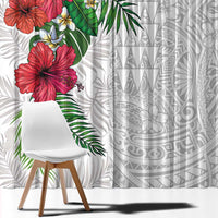 Hawaiian Tropical Plants Window Curtain Kakau Tattoo and Polynesian Pattern Half White Color