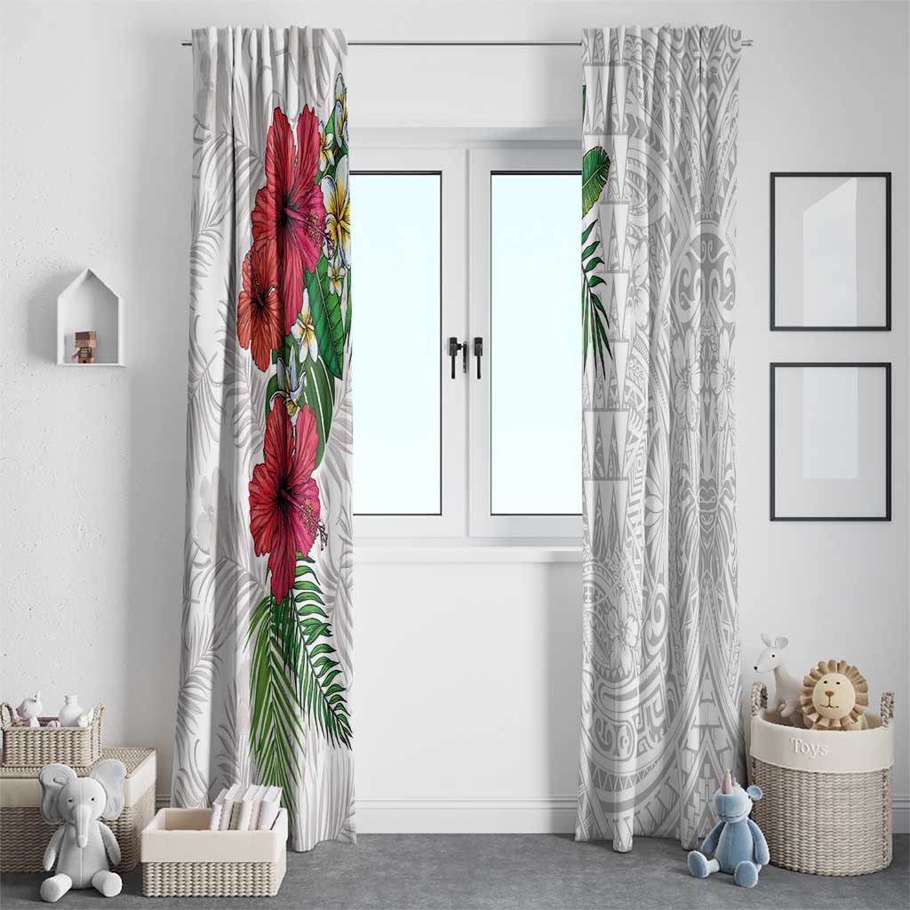 Hawaiian Tropical Plants Window Curtain Kakau Tattoo and Polynesian Pattern Half White Color