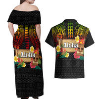 Hawaiian Elements and Polynesian Tattoo Couples Matching Off Shoulder Maxi Dress and Hawaiian Shirt LT03 - Polynesian Pride