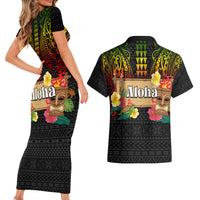 Hawaiian Elements and Polynesian Tattoo Couples Matching Short Sleeve Bodycon Dress and Hawaiian Shirt LT03 - Polynesian Pride