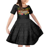 Hawaiian Elements and Polynesian Tattoo Family Matching Off Shoulder Maxi Dress and Hawaiian Shirt LT03 Daughter's Dress Black - Polynesian Pride