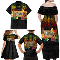 Hawaiian Elements and Polynesian Tattoo Family Matching Off Shoulder Maxi Dress and Hawaiian Shirt LT03 - Polynesian Pride