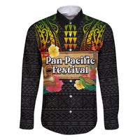 Hawaiian Elements and Polynesian Tattoo Family Matching Off Shoulder Maxi Dress and Hawaiian Shirt LT03 Dad's Shirt - Long Sleeve Black - Polynesian Pride