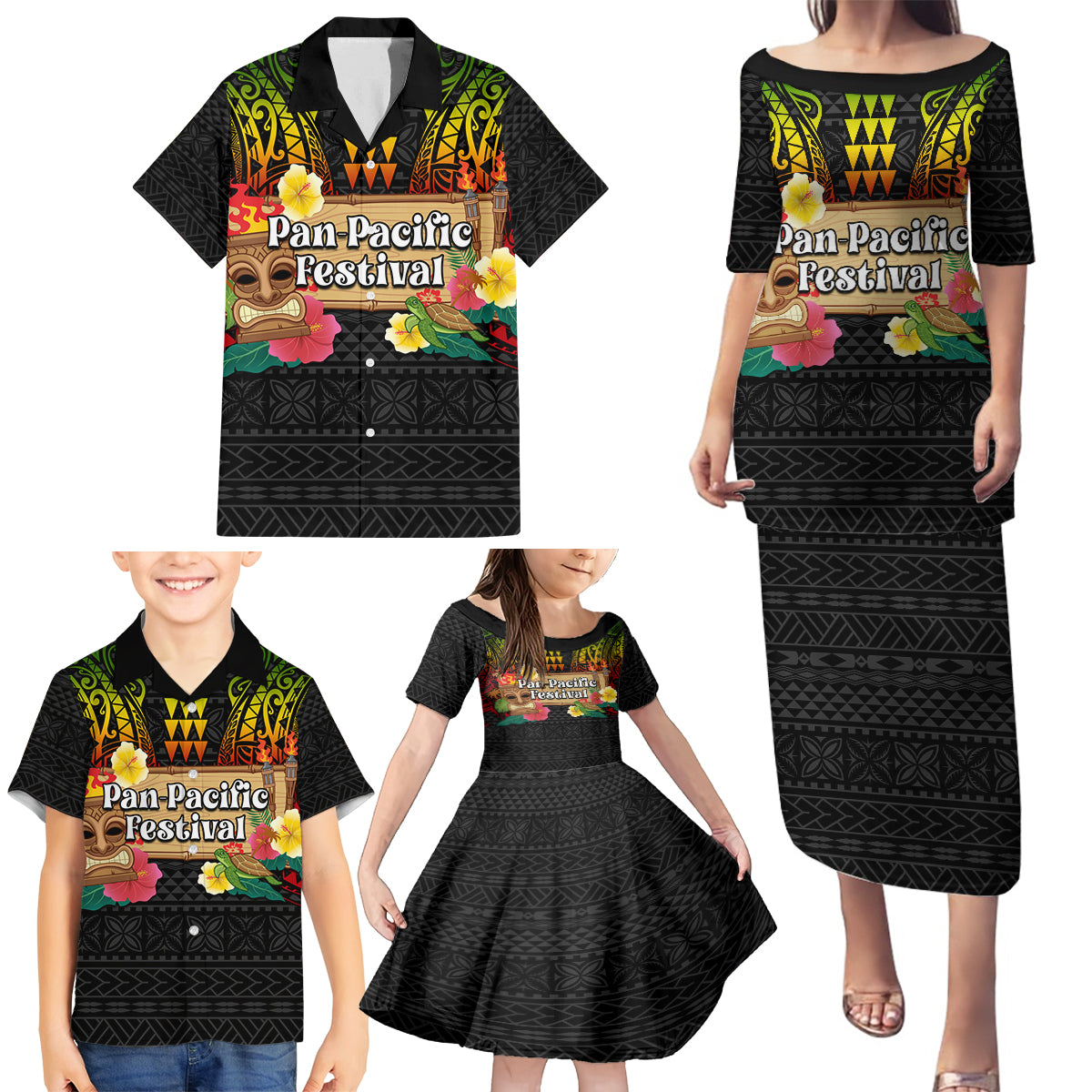 Hawaiian Elements and Polynesian Tattoo Family Matching Puletasi and Hawaiian Shirt LT03 - Polynesian Pride