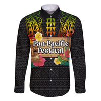 Hawaiian Elements and Polynesian Tattoo Family Matching Puletasi and Hawaiian Shirt LT03 Dad's Shirt - Long Sleeve Black - Polynesian Pride