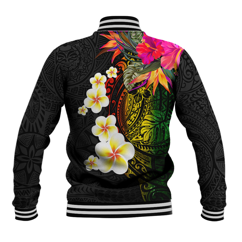 Hawaii Plumeria Baseball Jacket Polynesian Tattoo and Hibiscus