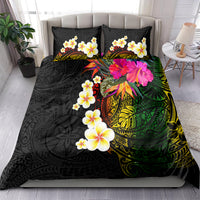 Hawaii Plumeria Bedding Set Polynesian Tattoo and Hibiscus