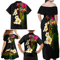 Hawaii Plumeria Family Matching Off Shoulder Maxi Dress and Hawaiian Shirt Polynesian Tattoo and Hibiscus LT03 - Polynesian Pride