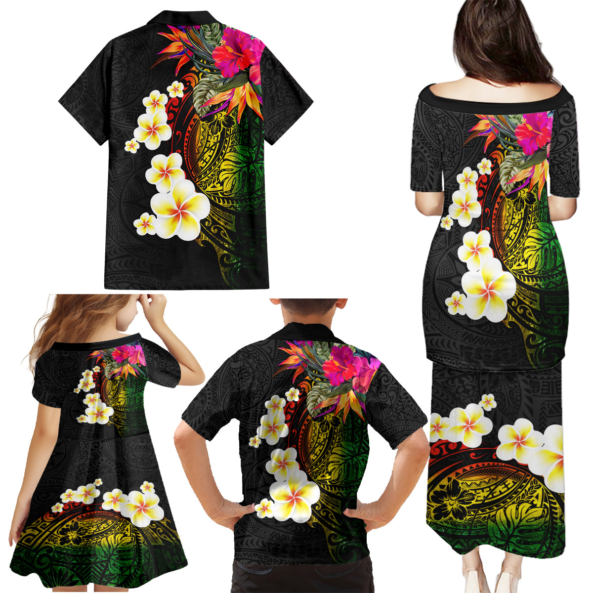 Hawaii Plumeria Family Matching Puletasi and Hawaiian Shirt Polynesian Tattoo and Hibiscus LT03 - Polynesian Pride