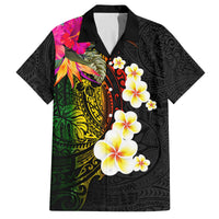 Hawaii Plumeria Family Matching Puletasi and Hawaiian Shirt Polynesian Tattoo and Hibiscus LT03 Dad's Shirt - Short Sleeve Black - Polynesian Pride