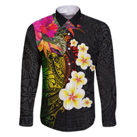 Hawaii Plumeria Family Matching Puletasi and Hawaiian Shirt Polynesian Tattoo and Hibiscus LT03 Dad's Shirt - Long Sleeve Black - Polynesian Pride