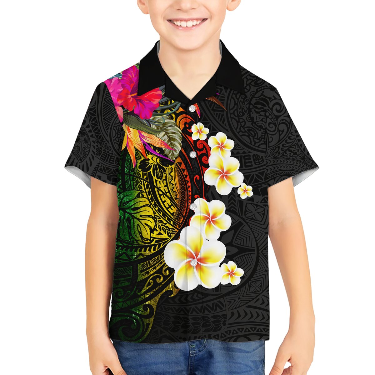 Hawaii Plumeria Hawaiian Shirt Polynesian Tattoo and Hibiscus