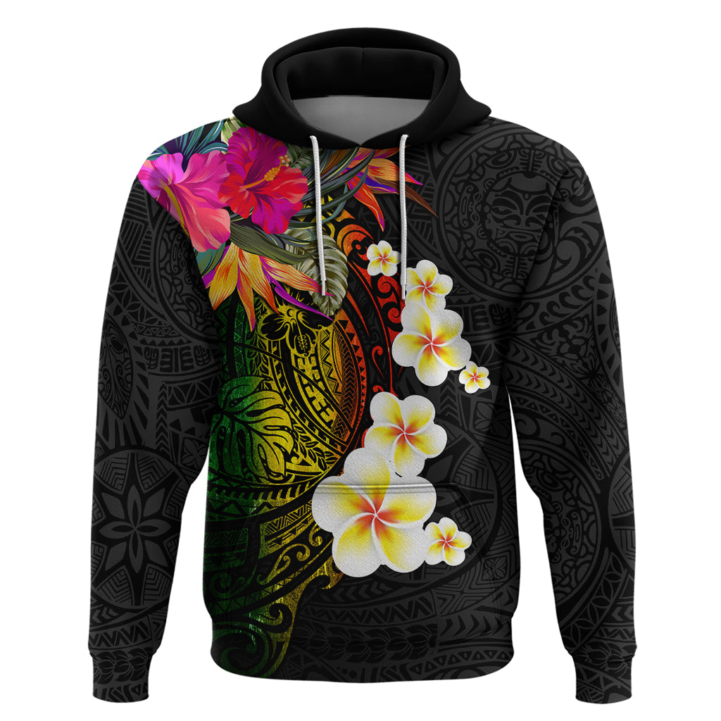 Hawaii Plumeria Hoodie Polynesian Tattoo and Hibiscus LT03 Pullover Hoodie Black - Polynesian Pride