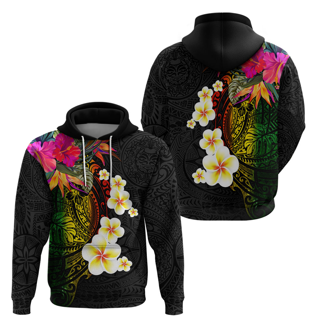 Hawaii Plumeria Hoodie Polynesian Tattoo and Hibiscus LT03 - Polynesian Pride