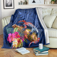 New Zealand Tuatara Blanket Silver Fern Hibiscus and Tribal Maori Pattern Blue Color LT03 Blue - Polynesian Pride