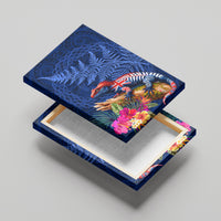 New Zealand Tuatara Canvas Wall Art Silver Fern Hibiscus and Tribal Maori Pattern Blue Color LT03 - Polynesian Pride