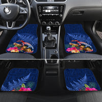 New Zealand Tuatara Car Mats Silver Fern Hibiscus and Tribal Maori Pattern Blue Color LT03 Set 4pcs Blue - Polynesian Pride