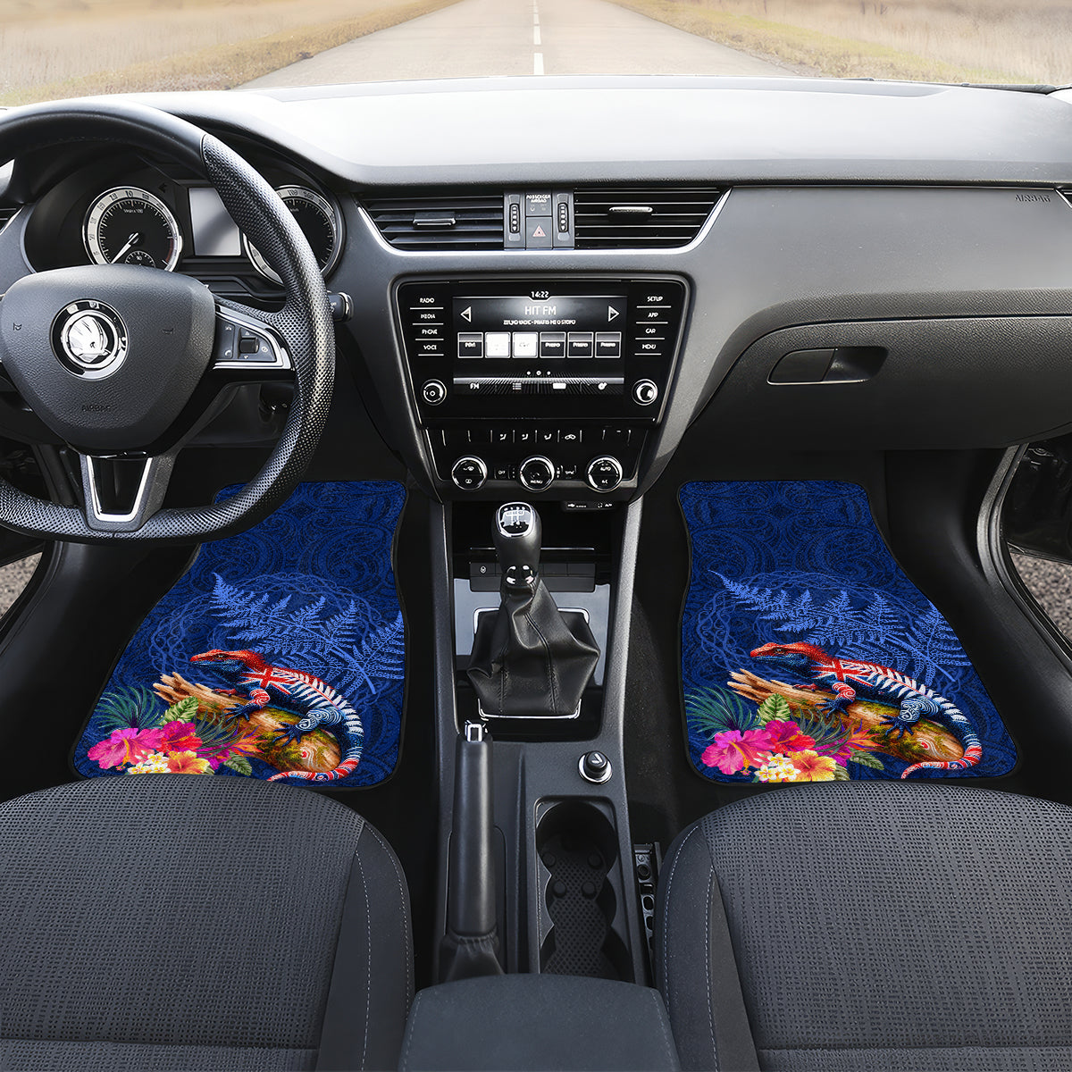 New Zealand Tuatara Car Mats Silver Fern Hibiscus and Tribal Maori Pattern Blue Color LT03 Set 2pcs - Front Blue - Polynesian Pride