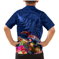New Zealand Tuatara Family Matching Mermaid Dress and Hawaiian Shirt Silver Fern Hibiscus and Tribal Maori Pattern Blue Color LT03 - Polynesian Pride