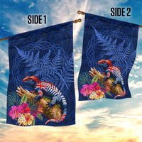 New Zealand Tuatara Garden Flag Silver Fern Hibiscus and Tribal Maori Pattern Blue Color LT03 - Polynesian Pride
