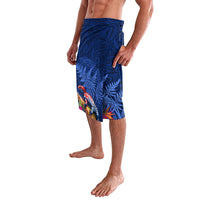New Zealand Tuatara Lavalava Silver Fern Hibiscus and Tribal Maori Pattern Blue Color LT03 - Polynesian Pride