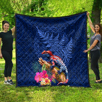 New Zealand Tuatara Quilt Silver Fern Hibiscus and Tribal Maori Pattern Blue Color LT03 - Polynesian Pride