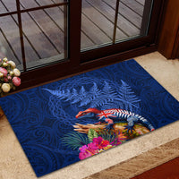 New Zealand Tuatara Rubber Doormat Silver Fern Hibiscus and Tribal Maori Pattern Blue Color LT03 - Polynesian Pride