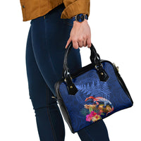 New Zealand Tuatara Shoulder Handbag Silver Fern Hibiscus and Tribal Maori Pattern Blue Color LT03 - Polynesian Pride