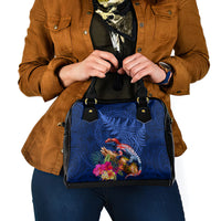 New Zealand Tuatara Shoulder Handbag Silver Fern Hibiscus and Tribal Maori Pattern Blue Color LT03 - Polynesian Pride