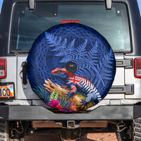 New Zealand Tuatara Spare Tire Cover Silver Fern Hibiscus and Tribal Maori Pattern Blue Color LT03 Blue - Polynesian Pride